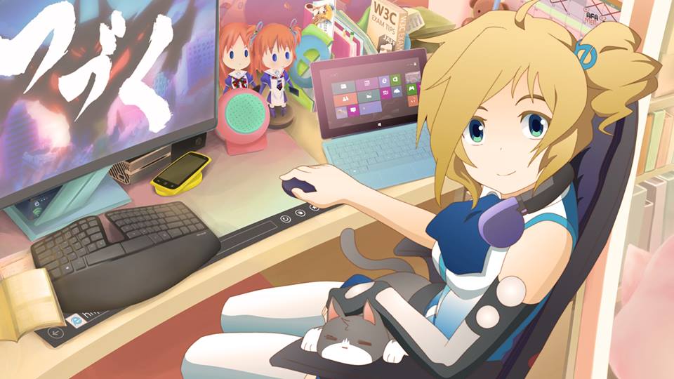 Internet Explorer anime girl at desk