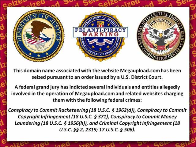 Megaupload site FBI banner