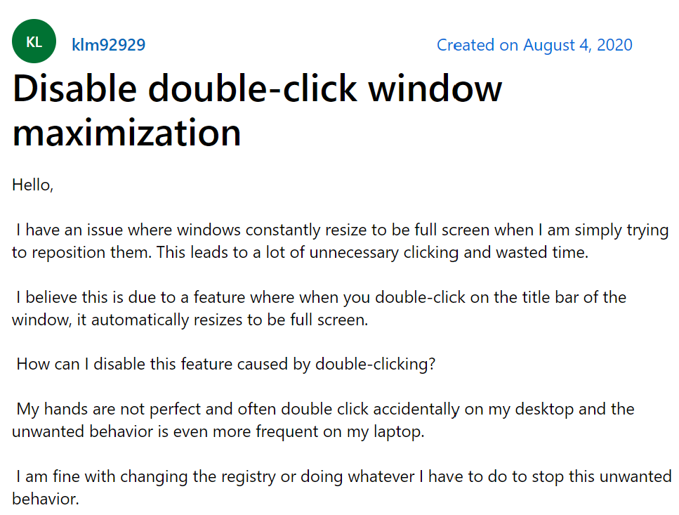 Windows 10 double-click title bar 2023-01-26